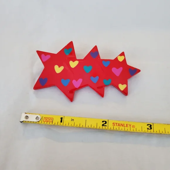 Vintage 90s - Shooting Star with Hearts 💕 red brooch with multicolored hearts - Picture 2 of 3